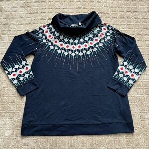 Soft Surroundings Embroidered Fair Isle Icelandic Sweater XL Nordic Beaded Cowl